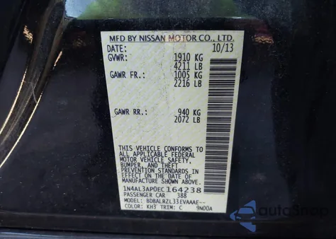 2014 Nissan Altima 2.5 S z USA, uszkodzony, nr VIN 1N4AL3AP0EC164238